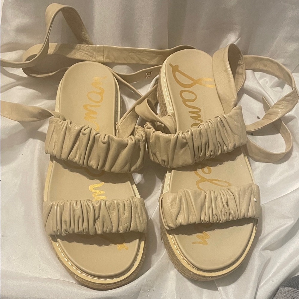 Sam Edelman Women's Cream Ruched Lace-Up Sandals